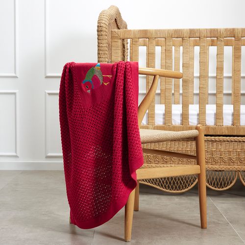 Children's Blanket in Embroidered Knitting with Pio Bird