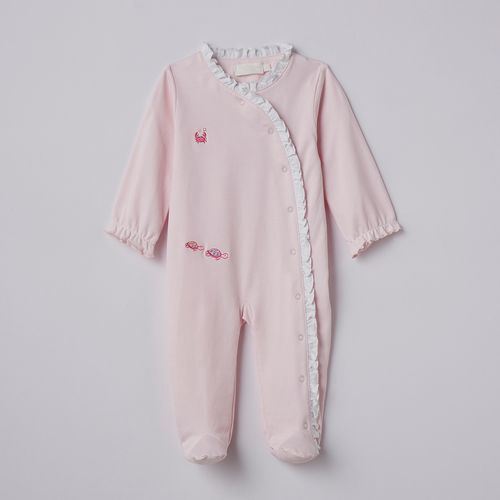 Macacão de Bebê em Algodão Pima Com Bordado Pink Ocean