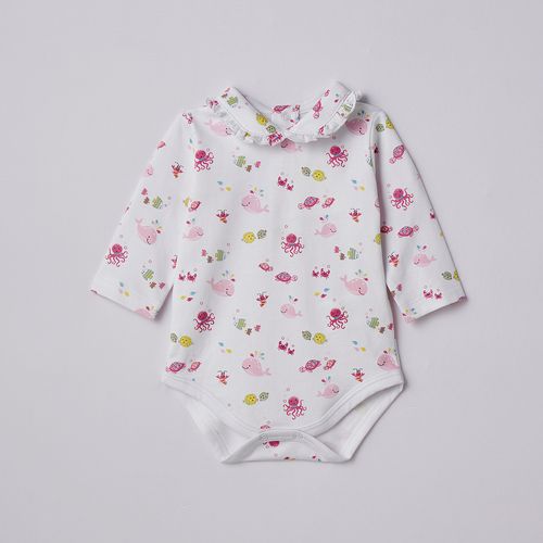 Body Infantil em Algodão Pima Estampado Pink Ocean