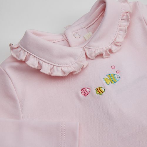 Body Infantil em Algodão Pima Com Bordado Pink Ocean