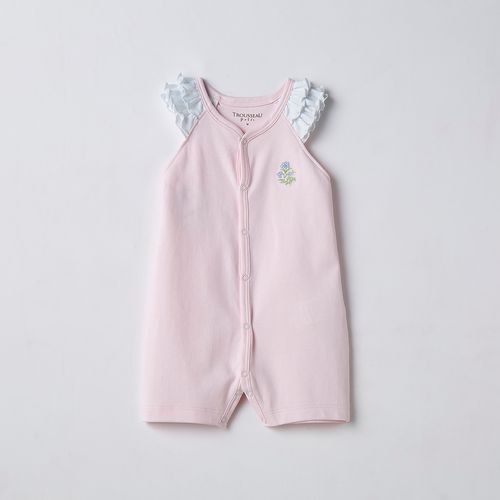 Macacão Curto de Bebê em Algodão Pima Bordado Camellia
