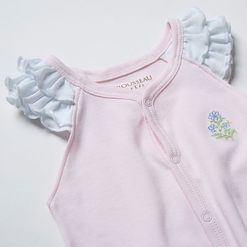 Macacão Curto de Bebê em Algodão Pima Bordado Camellia