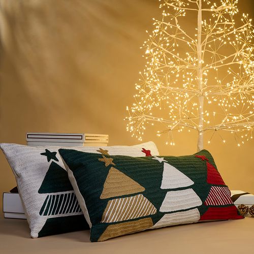 Capa de Almofada Bordada Xmas Trees