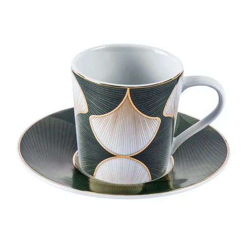 Xícara de Café em Porcelana Folhas de Gingko