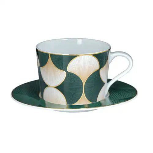 Xícara de Chá de Porcelana Folhas de Gingko