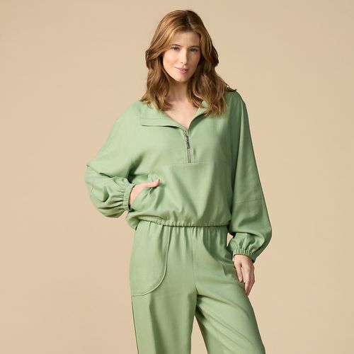 Blusa Feminina em Linho Com Zíper Yasmin Verde