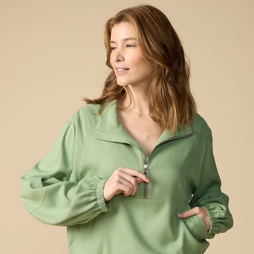 Blusa Feminina em Linho Com Zíper Yasmin Verde