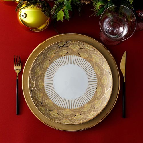 Prato Raso em Porcelana Portuguesa Heritage Gold