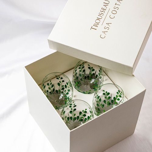 Jogo 4 Taças em Cristal Com Titanio Leaf